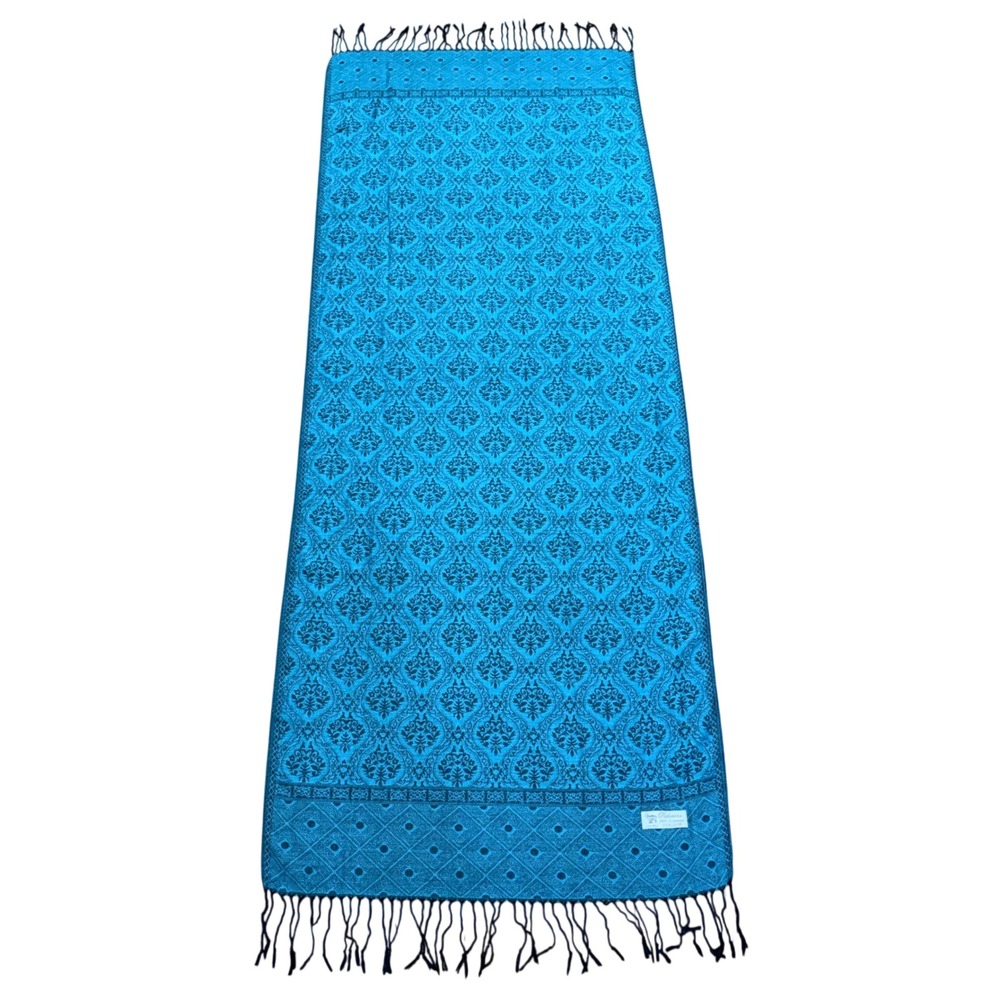 Sam Well Pashmina 100% Cashmere Shawl Scarf Teal Black Damask Jacquard